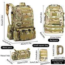 1入組60L軍用戰術突擊背包，可拆卸組裝逃生背包，迷彩防水物料戶外背囊，帶多個掛扣和Molle系統，適用於男女運動、徒步旅行、露營、狩獵大容量旅行袋 - 軍綠色 - 查看 2