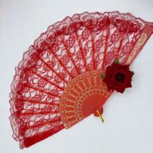 1pc Ladies' Lolita Style Lace Fan Chinese Dance Fan Qipao Accessory European Style Cosplay Folding Fan With Rose Pattern