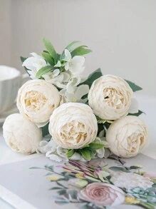 1入組人造牡丹塑料花,繡球設計,非常適合生日派對、婚禮儀式,新年和學校開學時的家庭和園藝裝飾