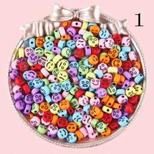 100入組4*7mm亞克力笑臉平面圓珠,diy手鍊、耳環、項鍊、手機掛飾裝飾珠子