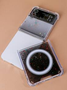 1 Ốp lưng điện thoại chống rơi có nam châm có thể gập lại sạc được màu gradient lấp lánh tương thích với Galaxy Z Flip3 5g, Galaxy Z Flip4 5g, Galaxy Z Flip5 5g - Đen - màu đen - Xem 5