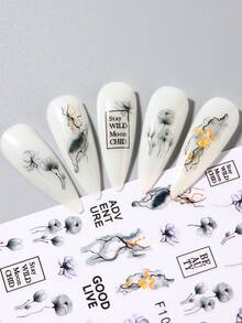 2 件裝彩色墨光光環花美甲貼紙,黑色樹枝大理石花紋貼花設計 3d 美甲裝飾 Diy