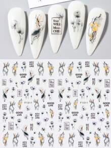 2 件裝彩色墨光光環花美甲貼紙,黑色樹枝大理石花紋貼花設計 3d 美甲裝飾 Diy