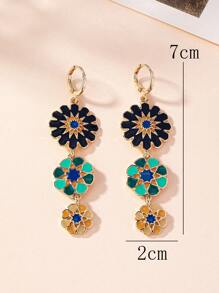 1 Pieza Pendientes De Goteo Largo Con Esmalte De Flores De Estilo Europeo Y Americano Para Uso Diario De Mujeres