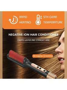 Hair Dryer And Straightener Brush Ion Comb With Adjustable Temperature - Black - View 5