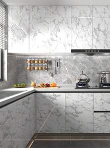 1入組白灰色大理石壁紙易拆卸灰色壁紙膜自粘廚房削皮和貼合檯面壁紙防濺板架子襯墊 - 白色 - 查看 7