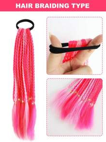 1件彩色辮子的頭髮加上弹性橡膠筋彩虹編織合成髮裝馬尾辮的发饰,可供女性角色扮演12寸混色rosa盒馬尾辮彩色假髮裝飾,適用於學校萬聖節感恩節和聖誕節的裝飾 - 粉色 - 查看 6