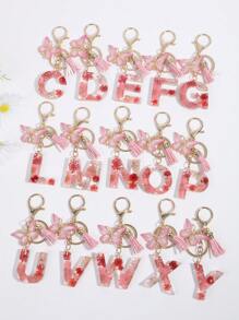 1 件字母 & 花朵 & 水晶 & 流苏 & 蝴蝶钥匙扣，时尚包包饰物，配有真正的干花和环氧树脂情人节情人节礼物纪念品汽车配件学校背包万圣节配饰教师节 - 彩色 - 查看 5