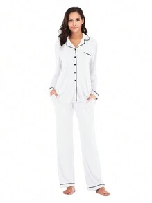 Women's Spring/summer Modal Long Sleeve Two-piece Home Clothes/sleepwear Set - White - View 3