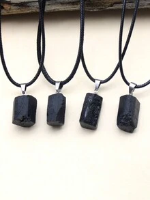 1pc Natural Labradorite Gemstone Pendant Necklace - Black - View 3