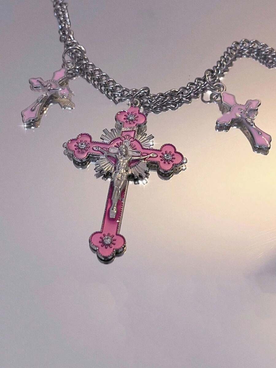 1pc Fashionable Zinc Alloy Cross Pendant Necklace For Women's Daily