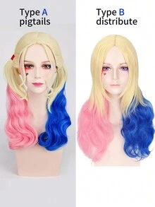 歐美電影風格的萬聖節角色扮演假髮,靈感來自電影中的超級英雄,淺粉色和白色雙馬尾長曲卷假髮,適合像聖誕節和萬聖節等節日派對 - 彩色 - 查看 4