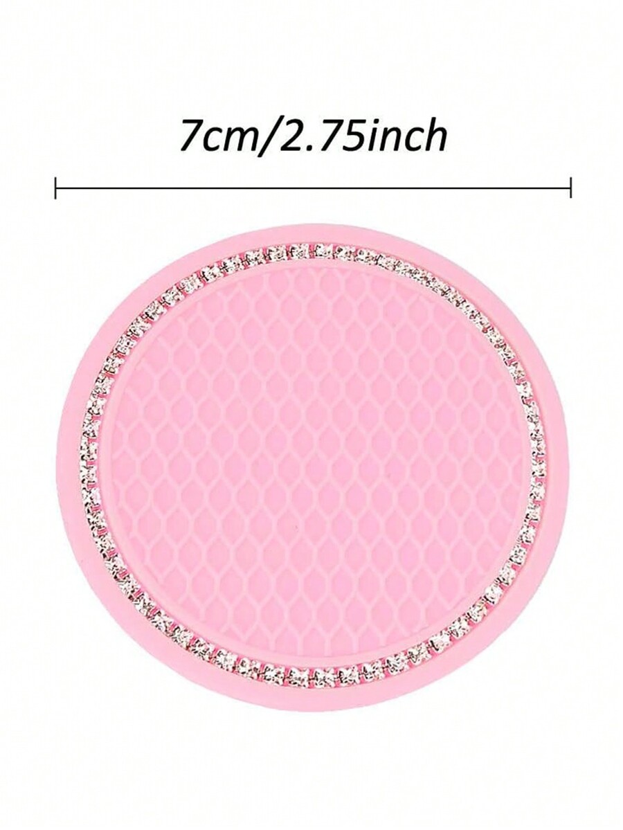1pc Pink Round Mesh Rubber & Rhinestone Car Cup Holder Mats Creative