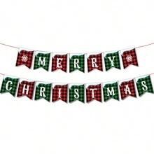 1套聖誕節紅綠相間格子布條幟旗掛飾,適用於家居或diy的聖誕節裝飾用品 - 彩色 - 查看 4