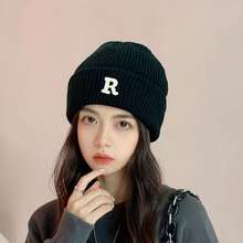 1件装女士针织帽冬季高腰韩版时尚圆脸百搭防寒保暖显小脸