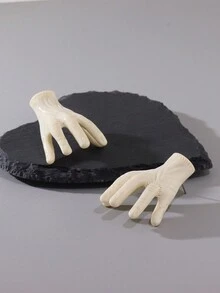 2 Piezas Set De Aretes Con Forma De Mano Y Ear Cuff En Blanco - Blanco - Ver 2