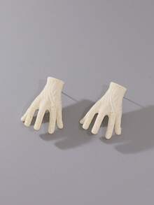 2 Piezas Set De Aretes Con Forma De Mano Y Ear Cuff En Blanco - Blanco - Ver 4