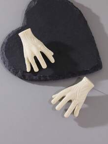 2 Piezas Set De Aretes Con Forma De Mano Y Ear Cuff En Blanco - Blanco - Ver 5