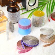 1 Rollo Cinta De Diamantes De Cristal Con Purpurina Autodhesiva, Cinta De Diamantes De Diamante De Imitación Con Purpurina Para Diy Manualidades, Decoración De Bodas Y Fiestas (0.39in*35.8in) - Rojo - Ver 3