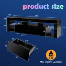 QQD 65 Inch TV Stand With LED Lights, Floating Entertainment Center Media Console, Wall Mounted High Gloss Modern Storage Shelf For 60/65/70 Inch TV