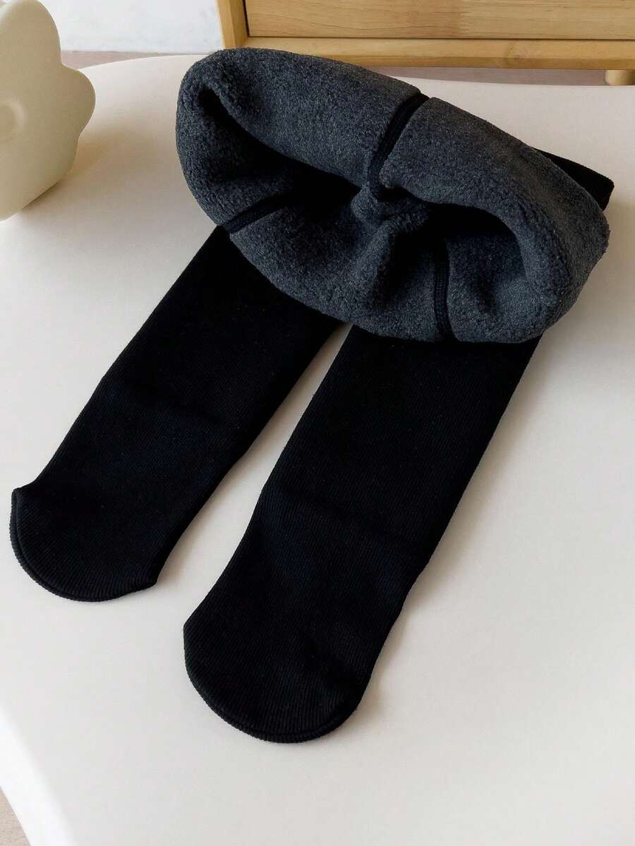 1 cặp quần tất kẻ sọc dày dặn thoáng khí lót nhiệt mùa đông cho bé gái, giữ ấm và tươi mát - màu đen - Xem 1