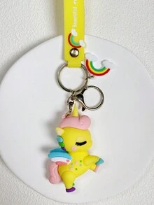 1pc Cute Girl Unicorn Heart Rainbow Keychain For School Commute Birthday Gift - Yellow - View 3