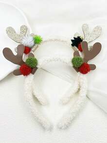 1套/2入組聖誕鹿角頭飾,多色毛球可愛派對節日禮物