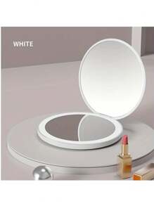 (粉紅色)led旅行化妝鏡,發光緊湊型鏡子,手持雙面旅行便攜式折疊圓鏡帶燈口袋錢包禮物 - 粉色 - 查看 2