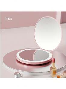 (粉紅色)led旅行化妝鏡,發光緊湊型鏡子,手持雙面旅行便攜式折疊圓鏡帶燈口袋錢包禮物 - 粉色 - 查看 1