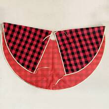 1 件红色和黑色格子圣诞树裙，方形和大格子和圆形金色边饰面料复合无纺布圣诞树裙适合圣诞树底部装饰最佳礼物 - 彩色 - 查看 8