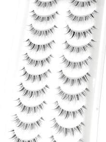 Asiteo 10 Pairs Manga Lashes Faux Mink Eyelashes, Korean Natural Short Full Strip False Eyelashes, Transparent Band Soft Lash Extension - 黑色 - 查看 3