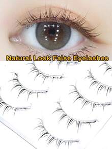 Asiteo 10 Pairs Manga Lashes Faux Mink Eyelashes, Korean Natural Short Full Strip False Eyelashes, Transparent Band Soft Lash Extension - 黑色 - 查看 5