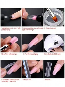 FULL BEAUTY 120 件长杏仁聚指甲凝胶模具指甲延长双重形状透明指甲尖延长全覆盖模具快速构建美甲工具带刻度美甲用品适用于家庭沙龙、美甲用品、美甲工具、美甲工具、返校、指甲、按压指甲的美甲工具 - 無色 - 查看 7