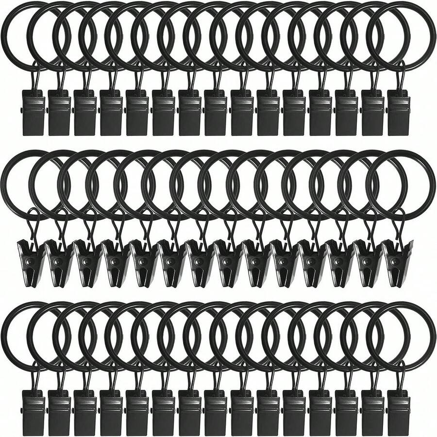 Metal Curtain Rings With Clips, Curtain Clip Hooks, Rust-proof Drapery Hooks For Decorative Rod - Black - View 1
