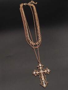 1個和鑽石裝飾的鏈子項鍊,適合女性日常穿著 - 金色 - 查看 6