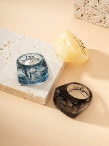 一組3枚時尚歐美跨國壓克力幾何閉口戒指女適合約會 - 彩色 - 查看 2