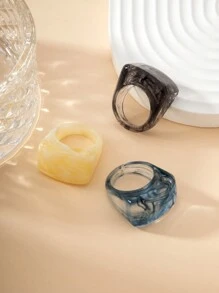 一組3枚時尚歐美跨國壓克力幾何閉口戒指女適合約會 - 彩色 - 查看 5