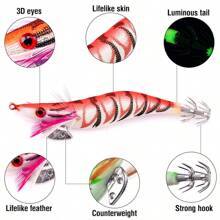 5 Pièces/pack Leurre De Pêche 8cm/10cm/12cm Calamars Lumineux Leurre De Pêche Aux Crevettes En Bois Poulpe Leurre De Pêche À La Seiche Appâts Accessoires De Pêche