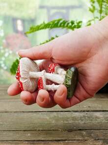 1個紅色蘑菇形態的樹脂工藝模型,適用於苔蘚微景觀裝飾diy,農村風格多肉花盆飾品 - 彩色 - 查看 5