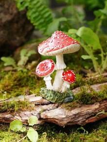 1個紅色蘑菇形態的樹脂工藝模型,適用於苔蘚微景觀裝飾diy,農村風格多肉花盆飾品 - 彩色 - 查看 3