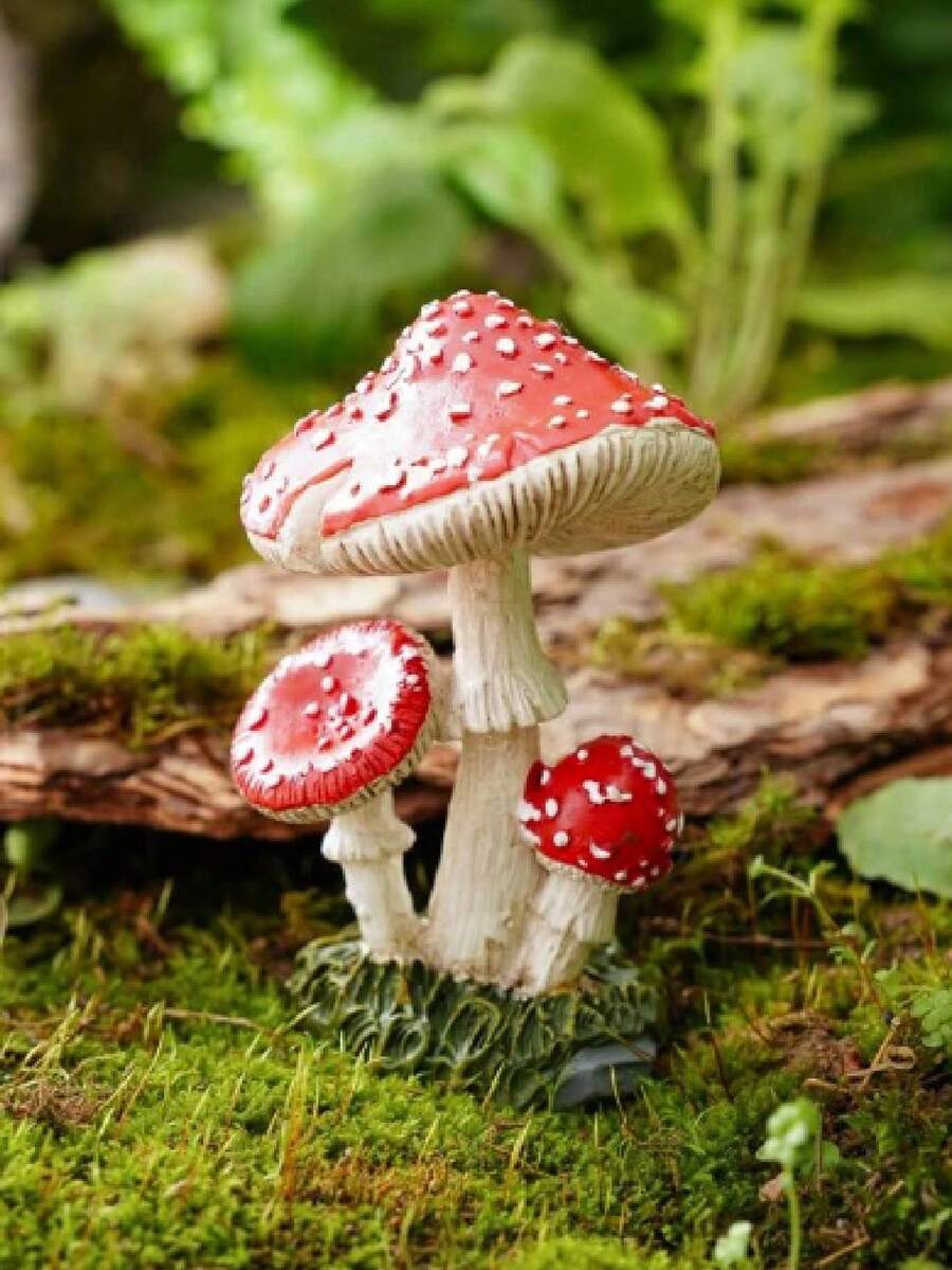 1個紅色蘑菇形態的樹脂工藝模型,適用於苔蘚微景觀裝飾diy,農村風格多肉花盆飾品 - 彩色 - 查看 1