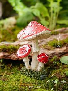 1個紅色蘑菇形態的樹脂工藝模型,適用於苔蘚微景觀裝飾diy,農村風格多肉花盆飾品 - 彩色 - 查看 4