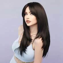 European And American Style Layered Long Straight Heat Resistant Hair Wig Head Cover In Black - Black - View 3