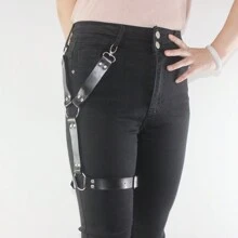 A Unisex Garment With Leather Leg Straps - Black - View 3