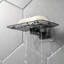 1pc Transparent Drainable Soap Dish With Wall Mount For Bathroom - Black - View 1