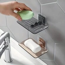 1pc Transparent Drainable Soap Dish With Wall Mount For Bathroom - Black - View 2