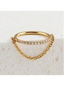 1只鑲鑽鈦鼻環,圓形和銲接鏈,可植入g23鈦合金身體穿刺飾品,適用於軟骨耳環和其他身體穿刺 - 金色 - 查看 1