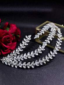 1入組女士銀色鑽石婚禮髮飾套裝,附耳環,適用於婚禮、宴會和派對皇室風格