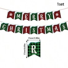 1套聖誕節紅綠相間格子布條幟旗掛飾,適用於家居或diy的聖誕節裝飾用品 - 彩色 - 查看 2