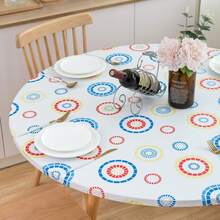 1個圓形藍白菊花桌布,具彈性與防水乙烯基底,以及水牛格子方桌布,適用於野餐、露營、室內外使用 - 白色 - 查看 2